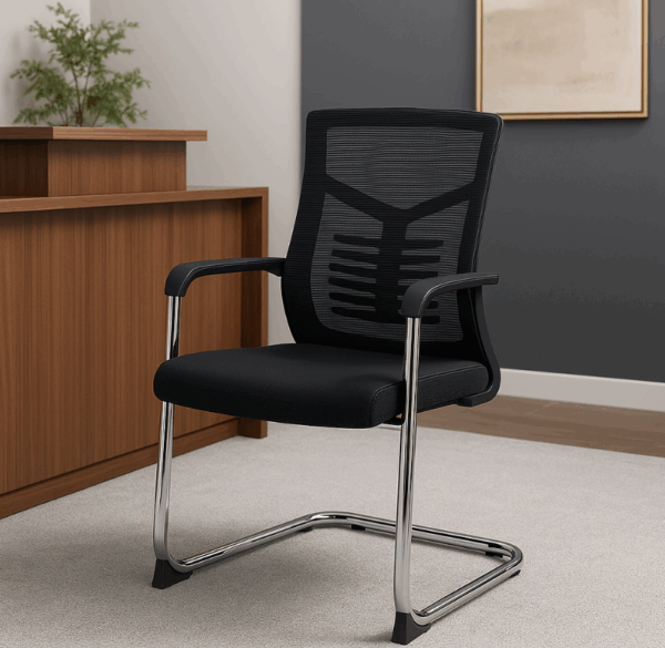 Modern Black Mesh Visitor Chair with Chrome Cantilever Frame - Image 2