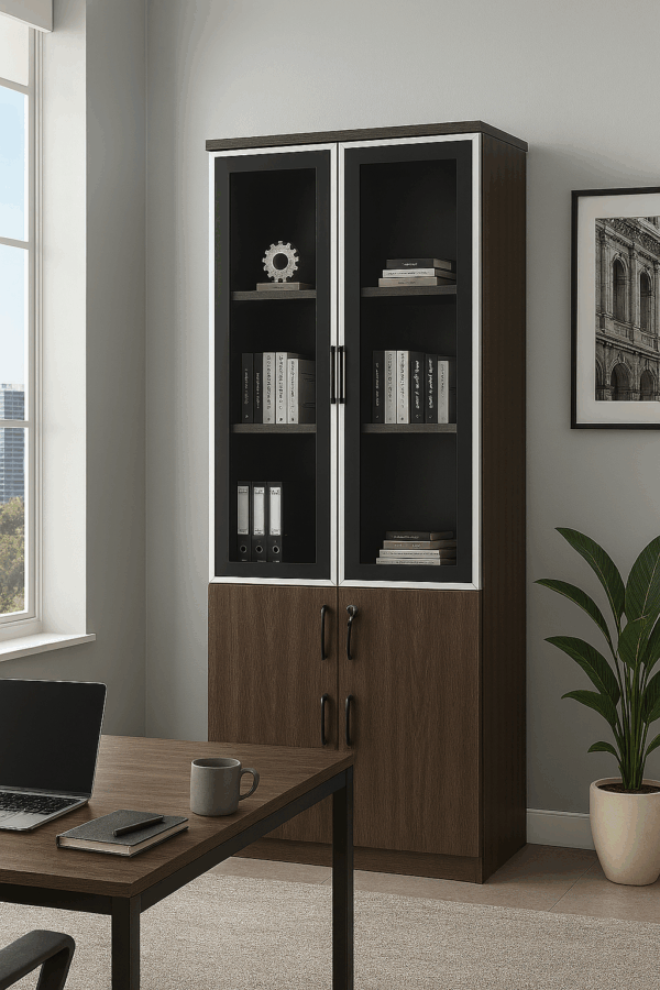 Glass & Wood 2-Door Office Cabinet