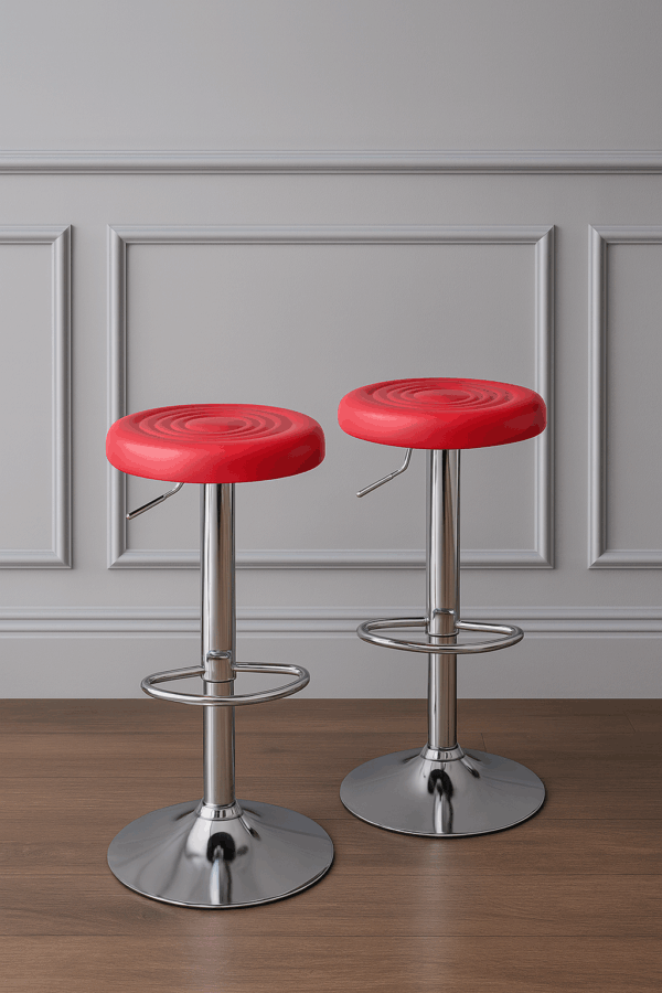 Modern Adjustable Red Bar Stools with Chrome Finish - Image 2