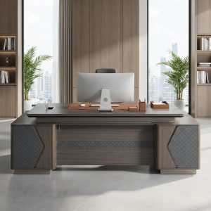 2.4M executive L-shaped office desk with spacious work surface and integrated storage, ideal for modern executive offices and boardrooms
