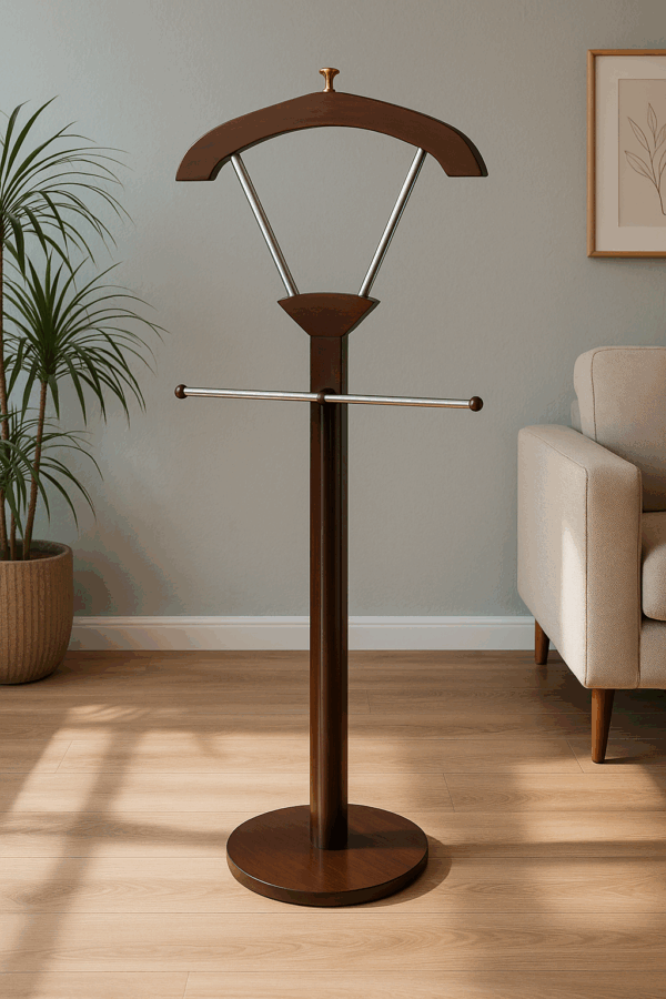 Modern Wooden Valet Stand with Metal Accents