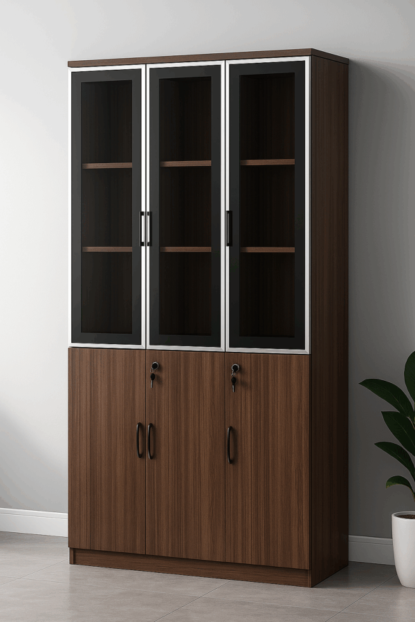 Executive Wooden Storage Cabinet with Glass Doors