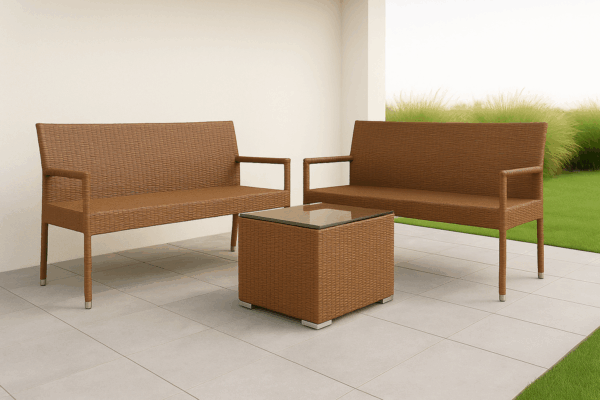 Outdoor Wicker 4-Seater Bench Set with 1.2M Glass-Top Table - Image 2