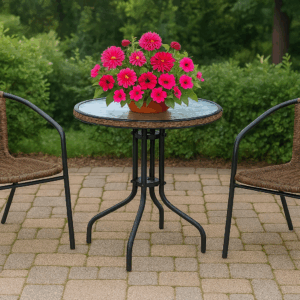 2-Seater Outdoor Bistro Set with Glass Top Table