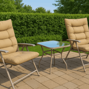 2-Seater Foldable Outdoor Patio Set with Glass Top Table