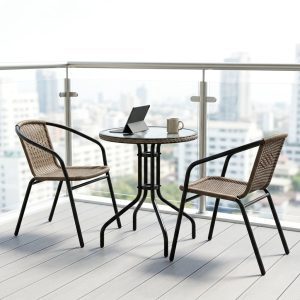2 Seater Outdoor Set with woven chairs and round glass table