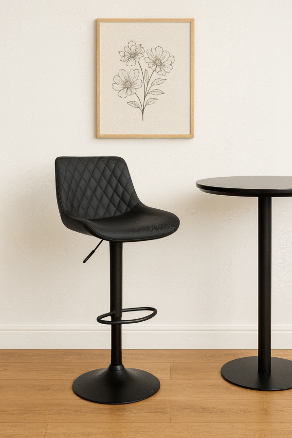 Adjustable Black Bar Stool with Footrest