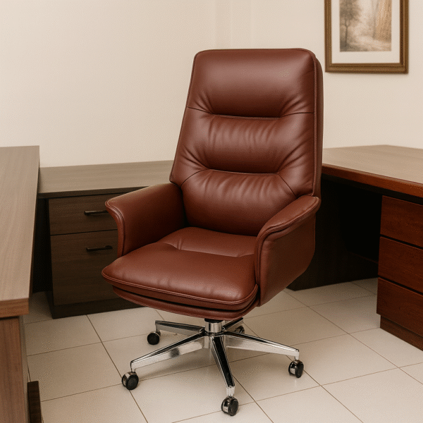Prestige Brown Leather Executive Office Chair with Chrome Base