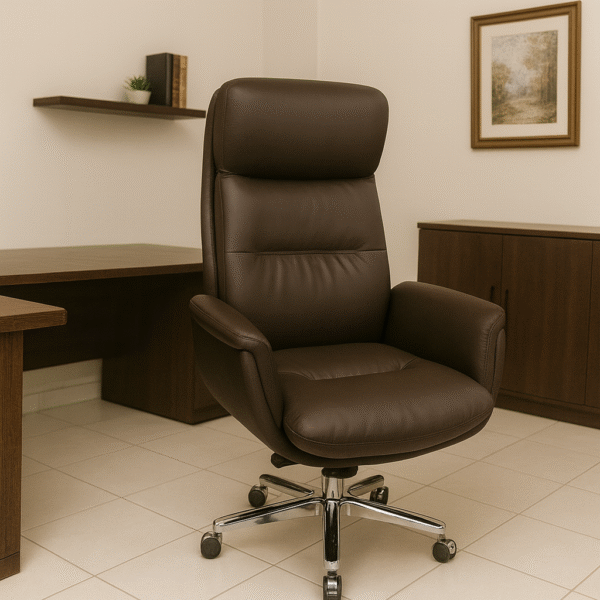 Supreme Dark Brown Leather Executive Office Chair with Chrome Base