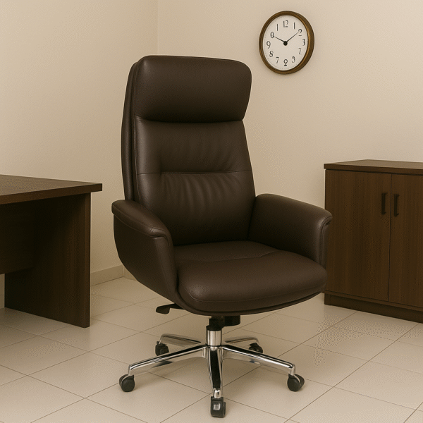Supreme Dark Brown Leather Executive Office Chair with Chrome Base