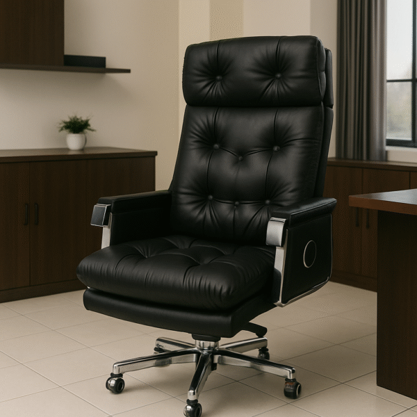 Elite Tufted Black Leather Executive Office Chair with Chrome Base
