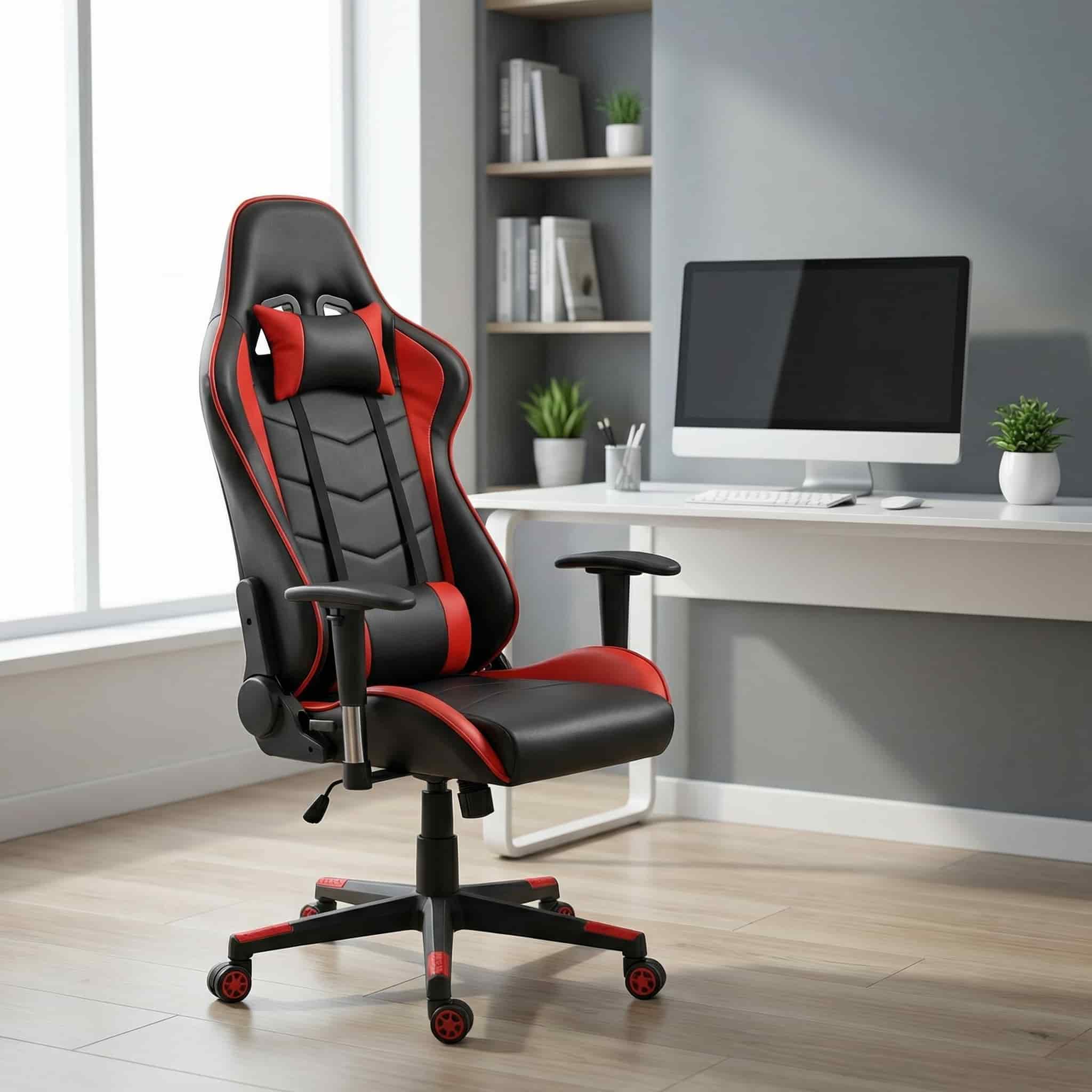 Black and red computer gaming chair with high back