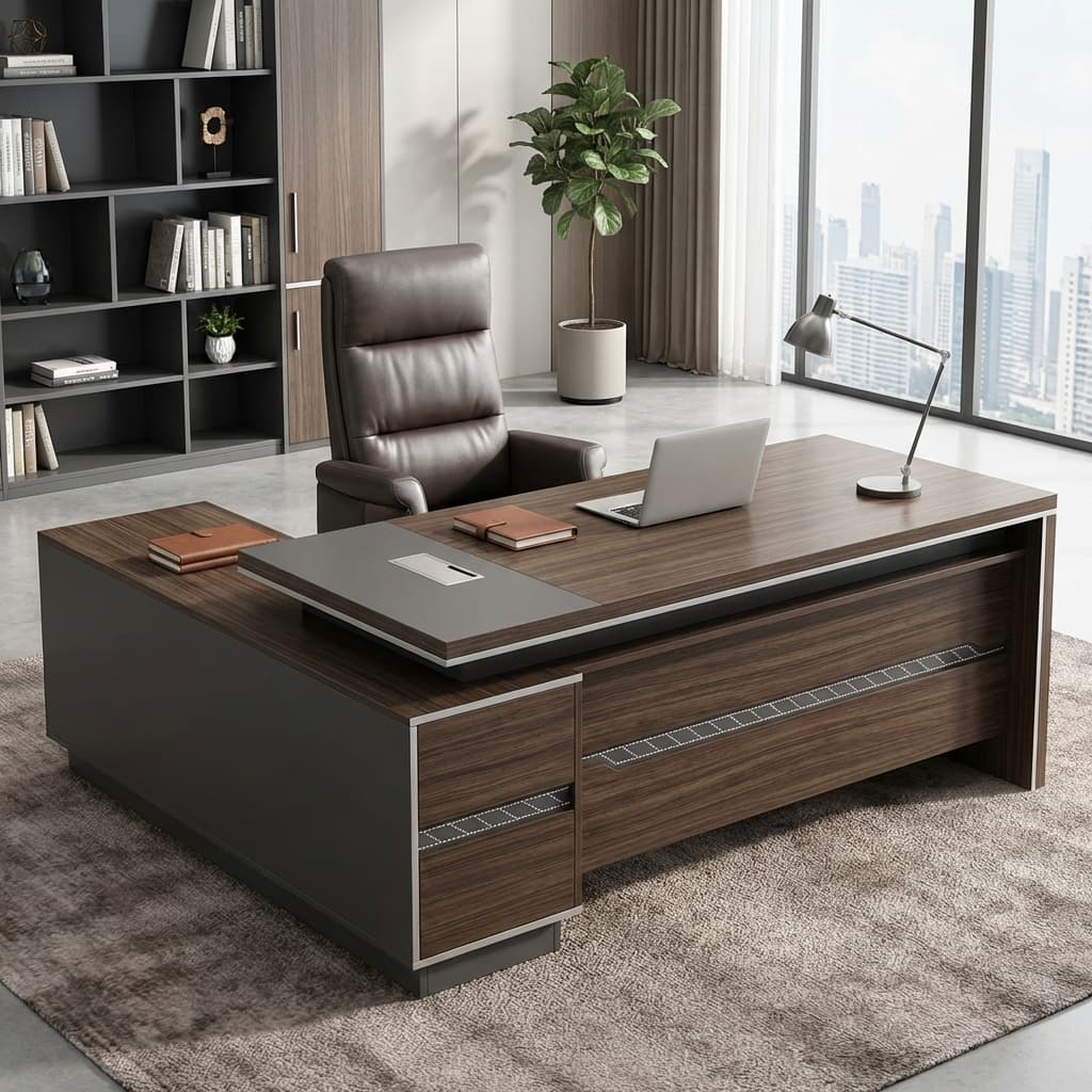 1.8M luxury executive office desk with spacious tabletop and solid wood legs