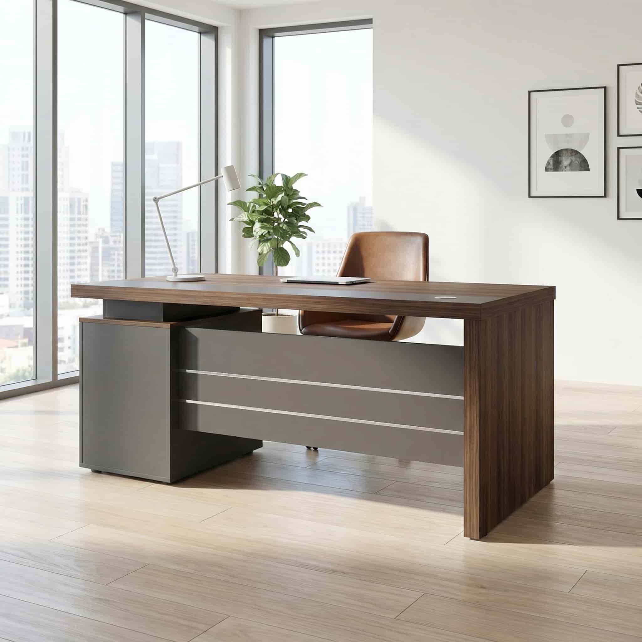 Modern 3 drawer wooden office desk