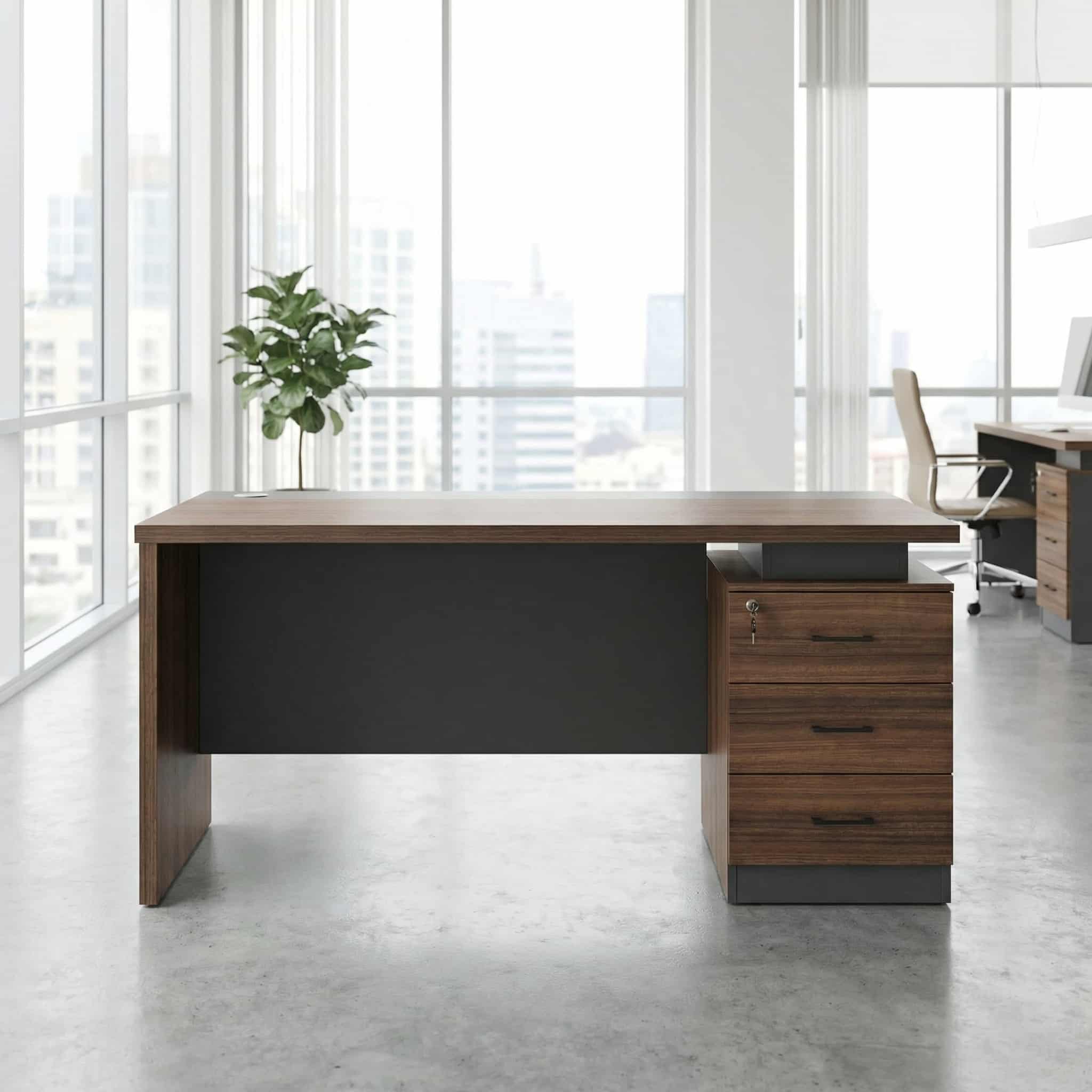 Modern 3 drawer wooden office desk