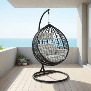Modern hanging egg chair with cushions designed as a hammock swing