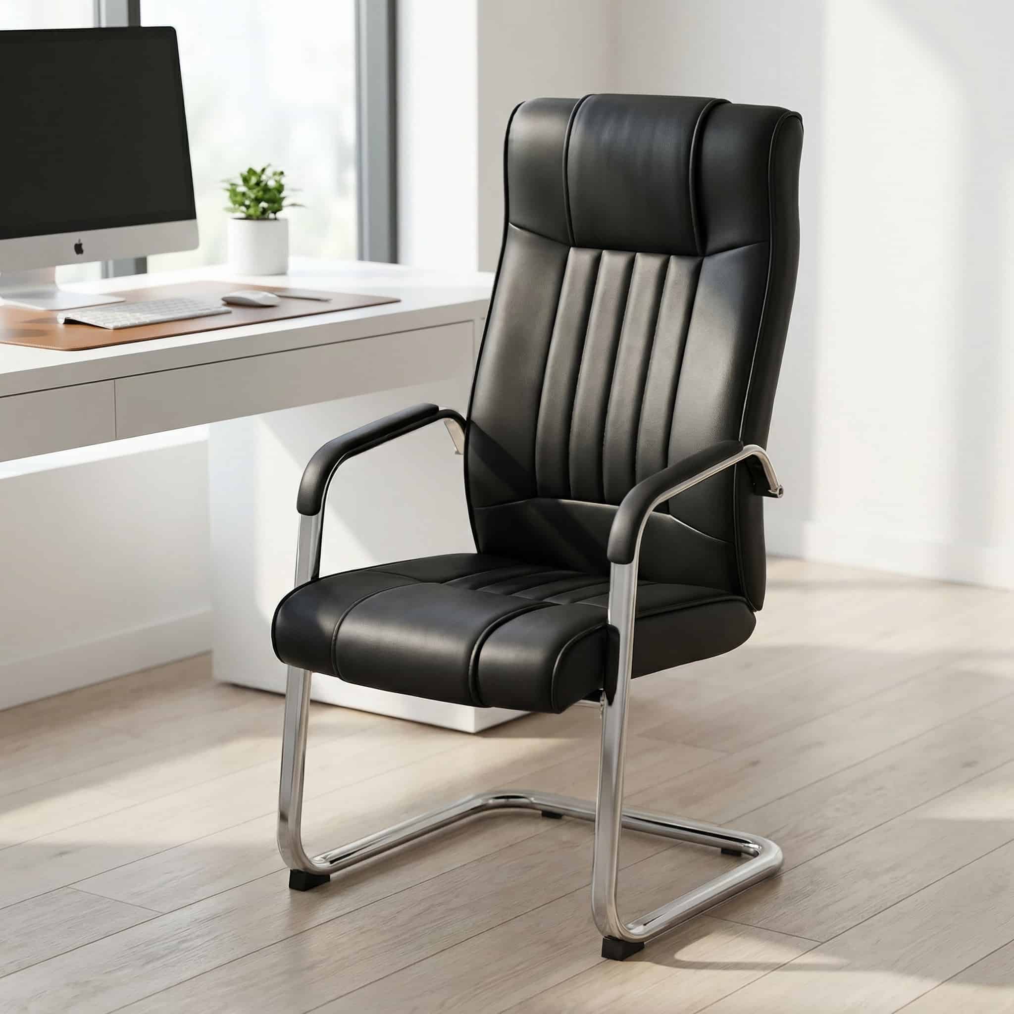 PU leather boardroom chair with metal sled base
