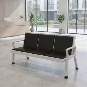3 seater office waiting bench with black cushions