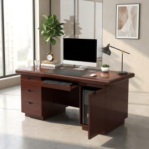 1400mm executive office desk mahogany finish with drawers and CPU cabinet