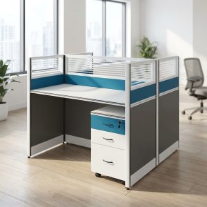 2-way blue office workstation desk