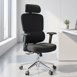 orthopedic fabric office chair with adjustable headrest and chrome base