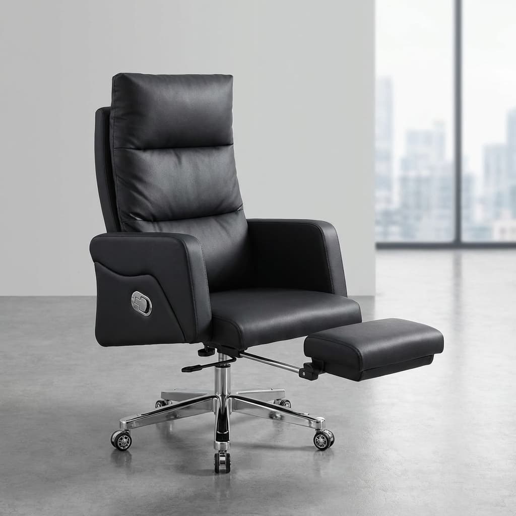 Black executive recliner office chair with footrest
