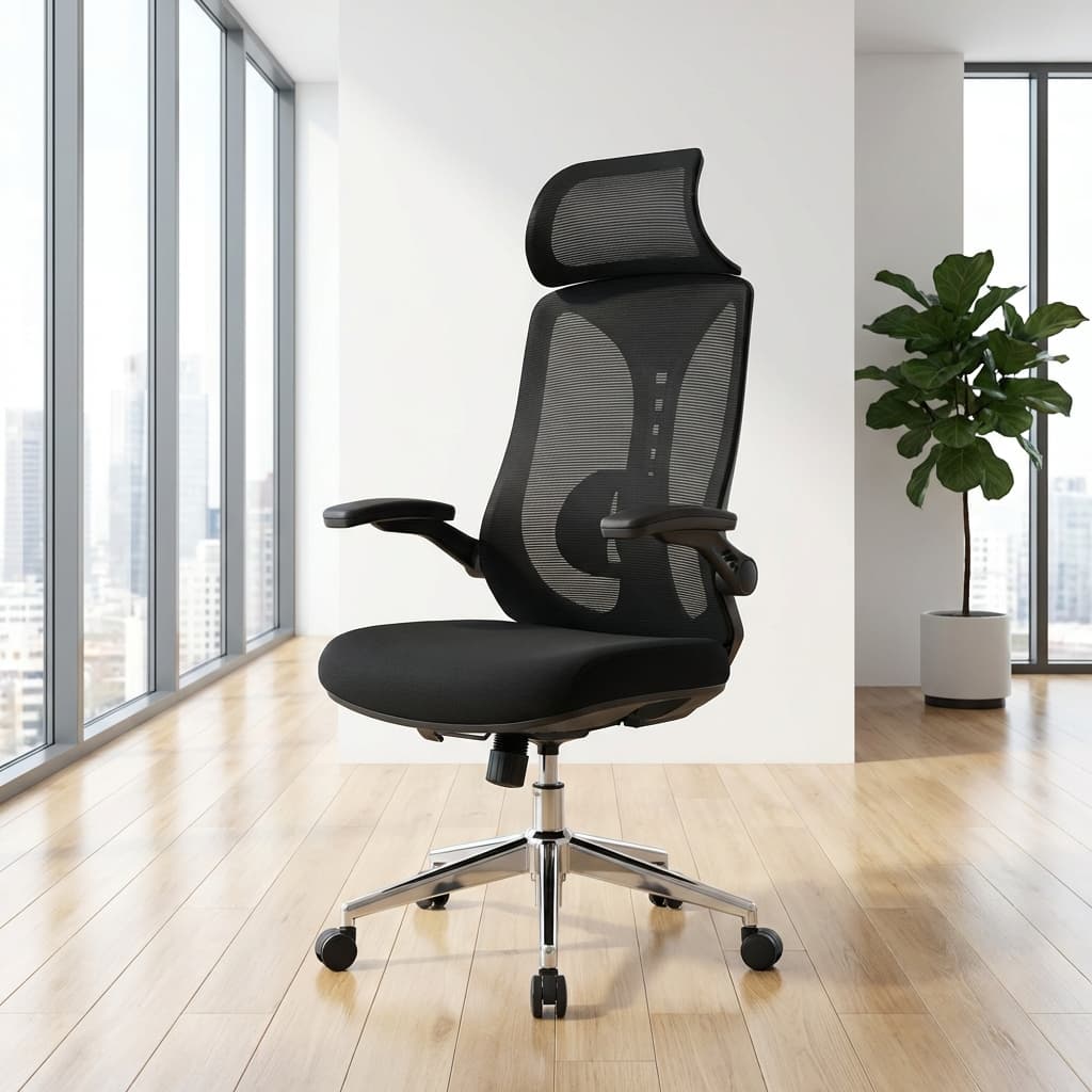 high back black mesh office chair with headrest