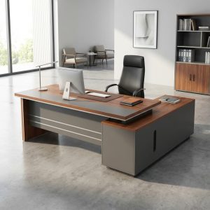 Modern executive office desk with side storage cabinet
