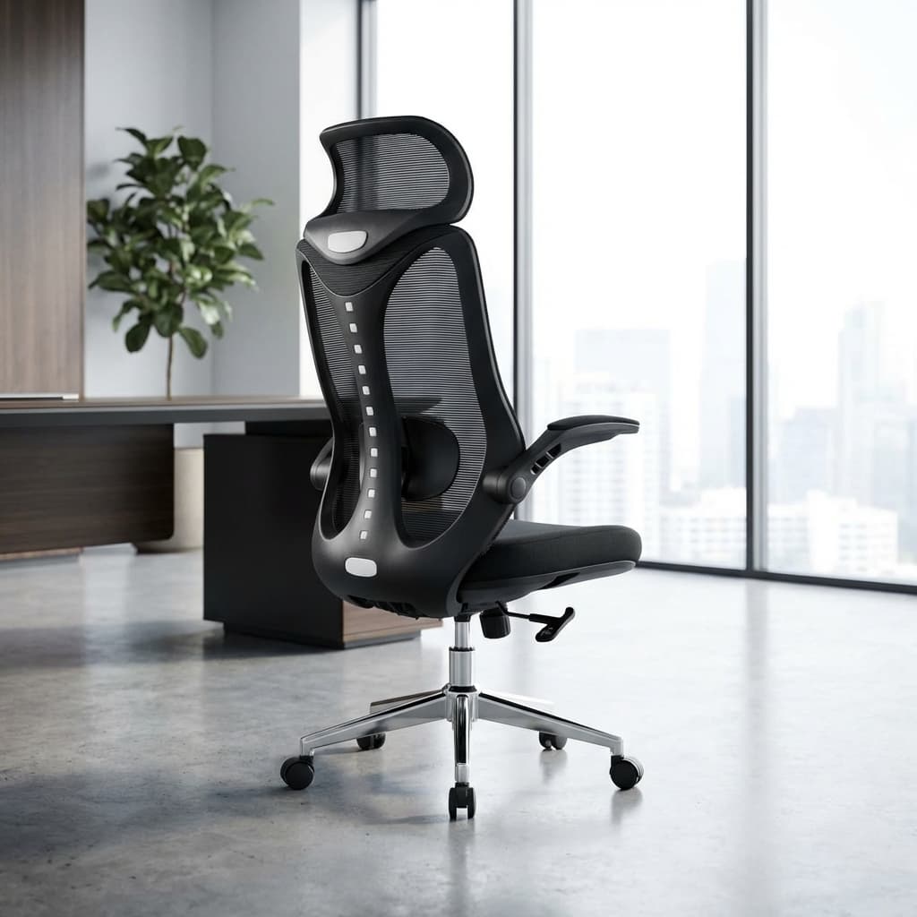 high back black mesh office chair with headrest
