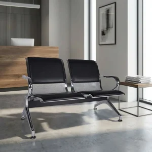 2 seat waiting room chair with PU leather seats and silver steel frame