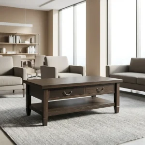 retro wooden coffee table with two drawers walnut finish