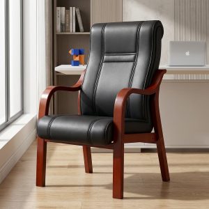 executive visitor chair with wooden arms and mahogany finish