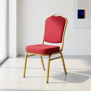 heavy duty banquet chair with red fabric and gold frame