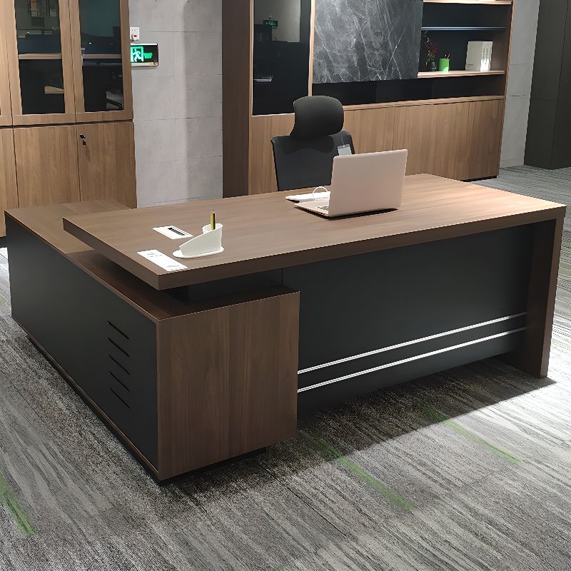modern executive office desk with side cabinet and wood finish
