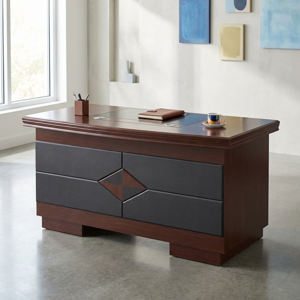 luxury executive office desk with storage drawers and wood finish
