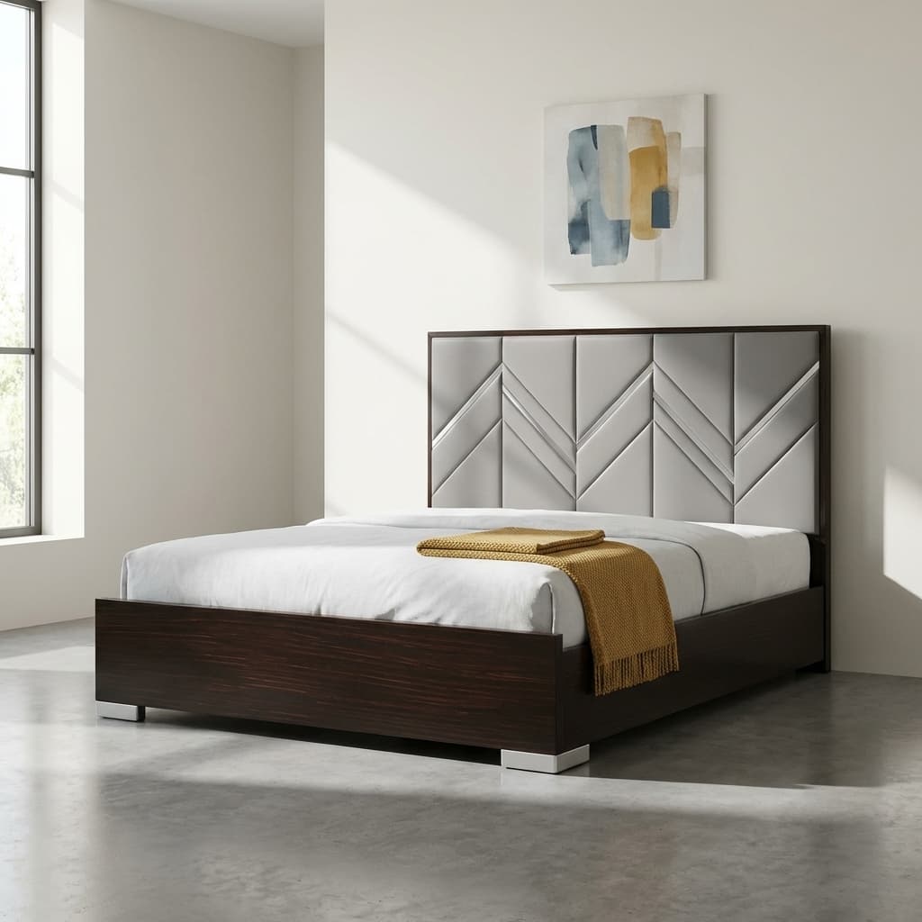 luxury chevron upholstered king bed 6x6 with padded headboard