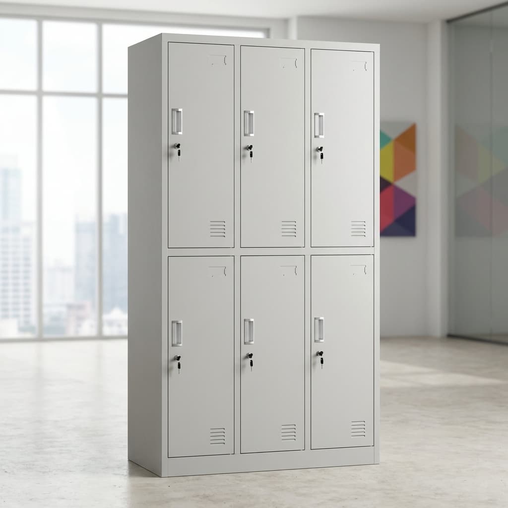 6 door metal locker cabinet grey lockable storage