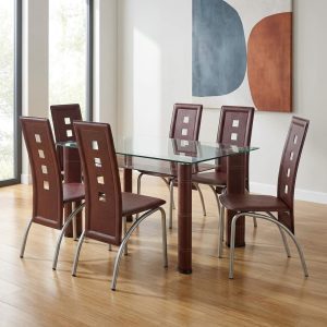 6 seater glass dining set brown modern chairs