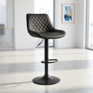 black quilted adjustable bar stool with swivel base