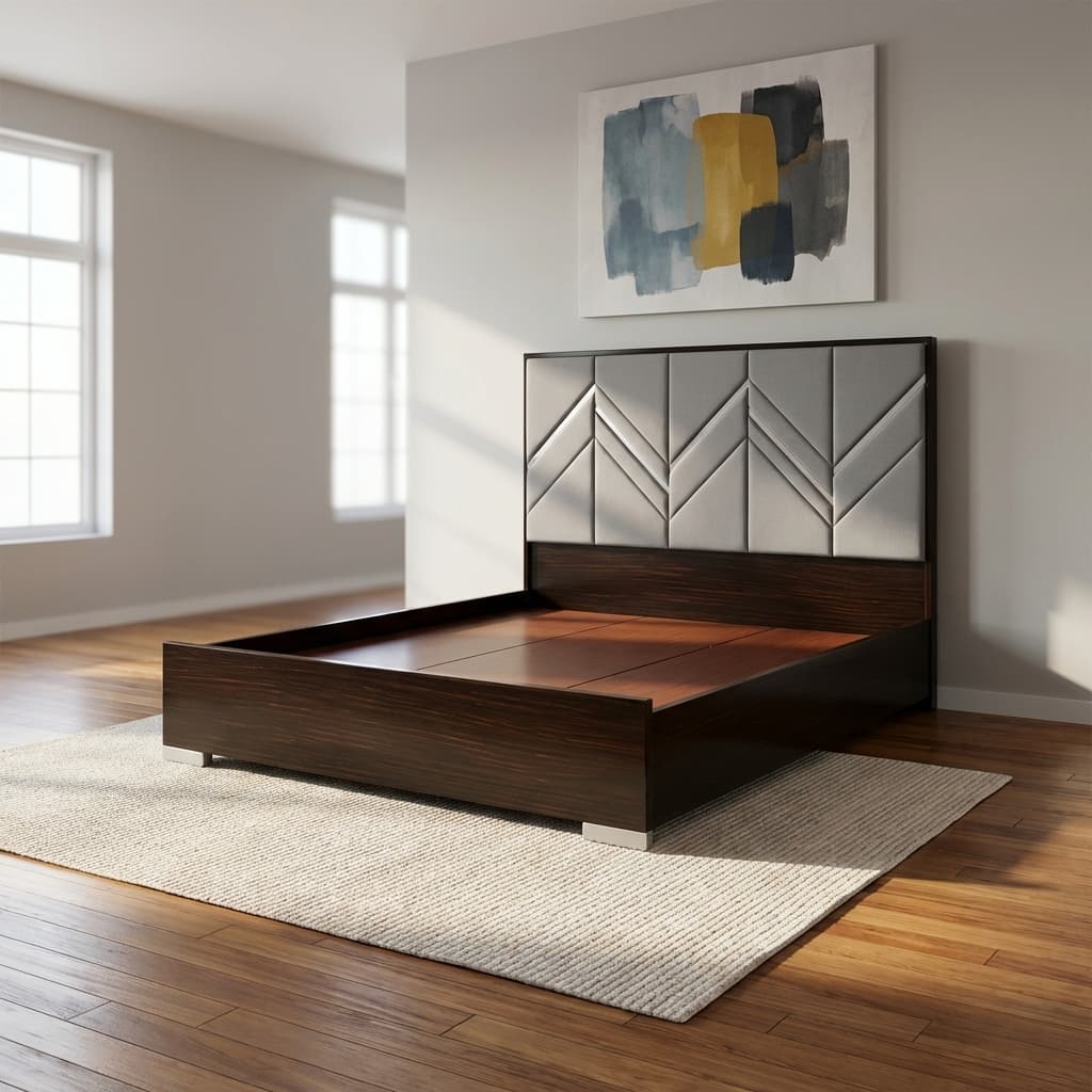 luxury chevron upholstered king bed 6x6 with padded headboard