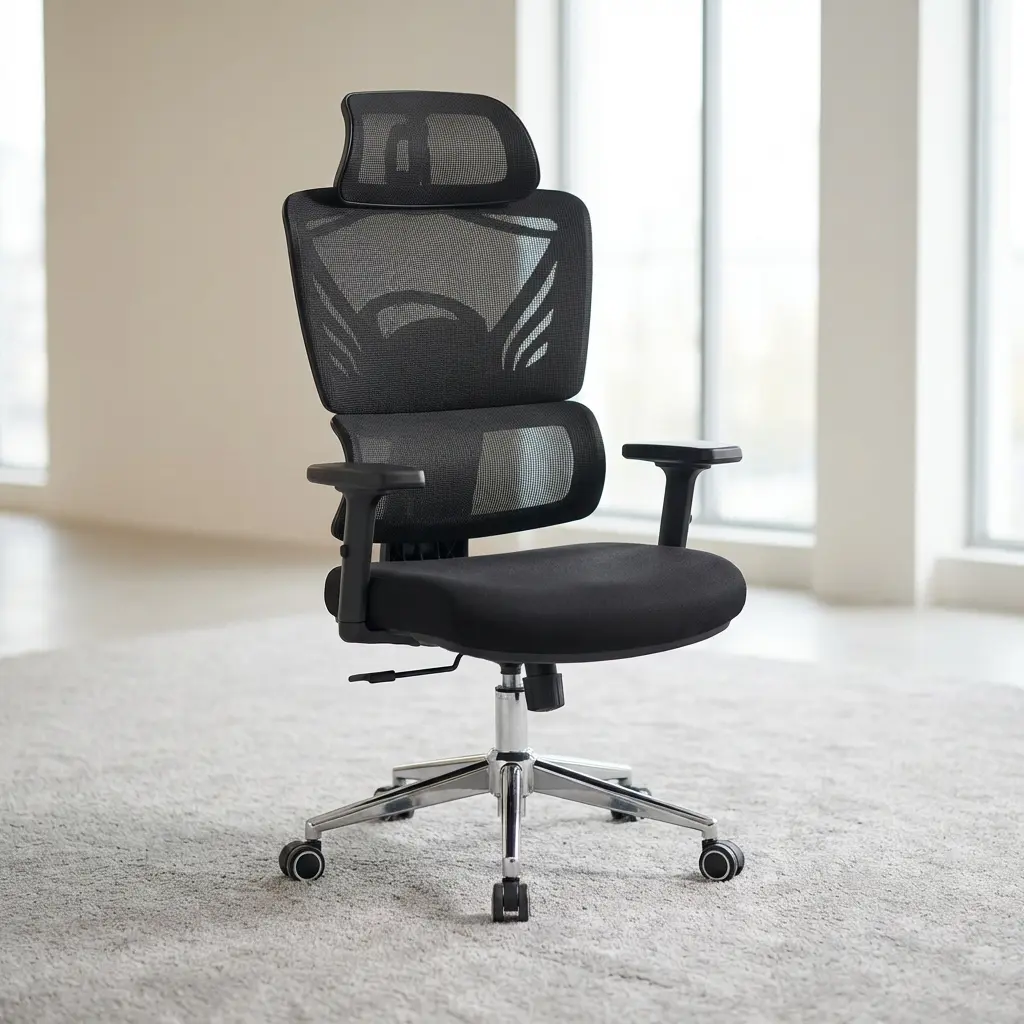 Mesh Executive Office Chair with adjustable headrest, lumbar support and reclining function