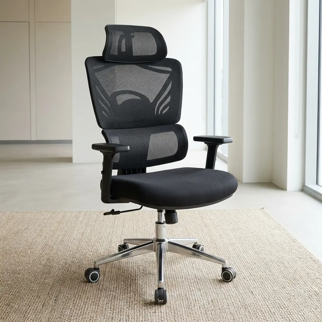 Mesh Executive Office Chair with adjustable headrest, lumbar support and reclining function