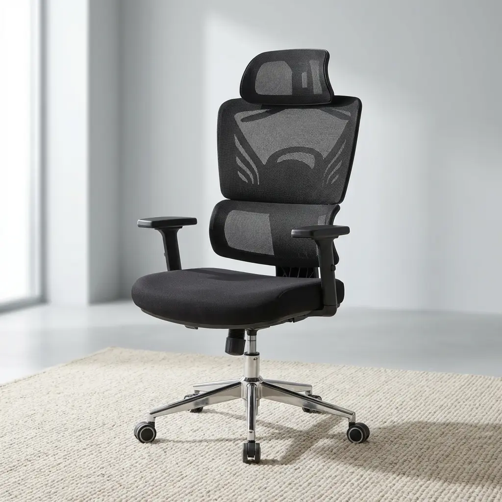 Mesh Executive Office Chair with adjustable headrest, lumbar support and reclining function