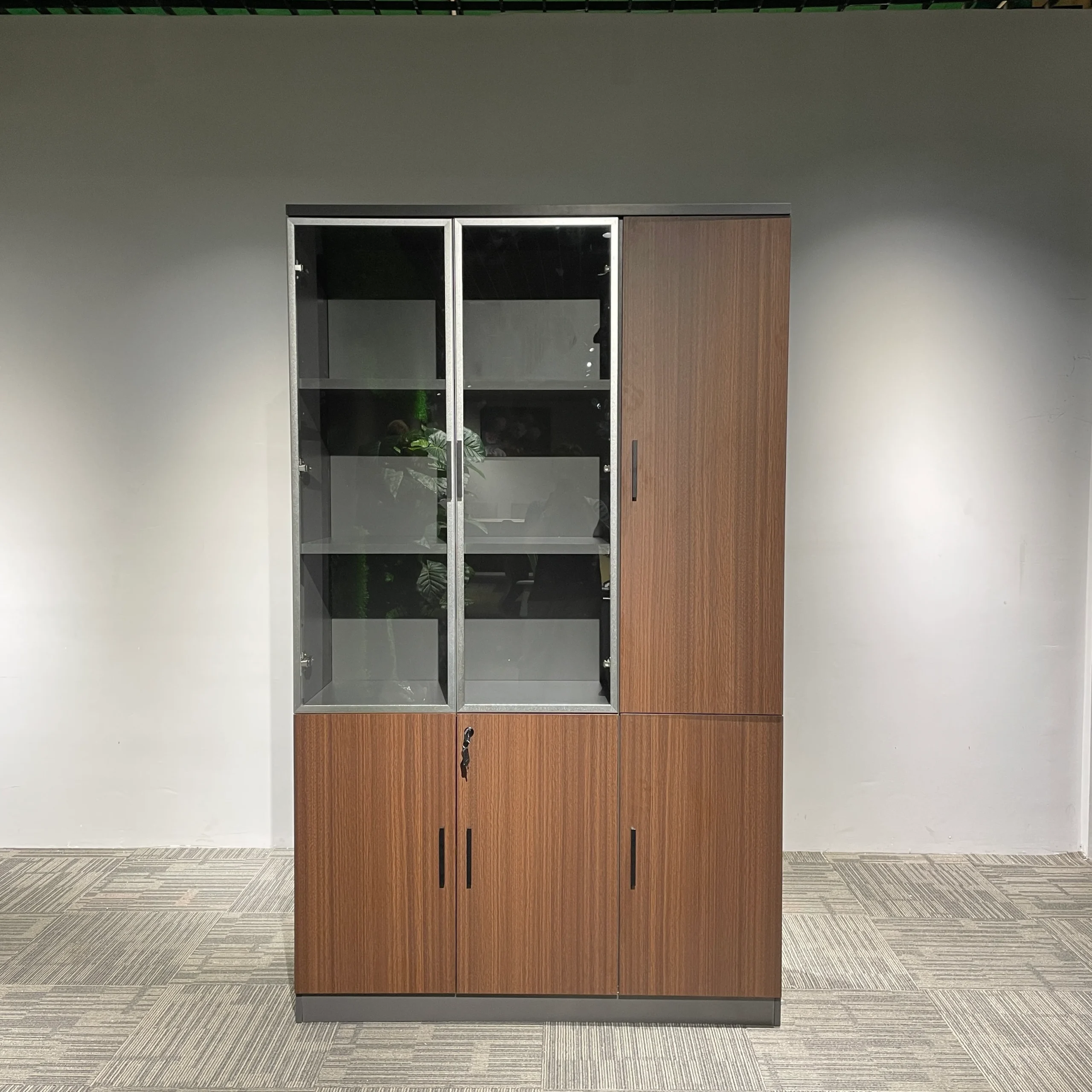 Executive Display Storage Cabinet with glass doors and lockable office storage