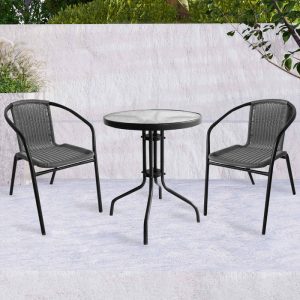 3 piece garden dining set with woven chairs and round table