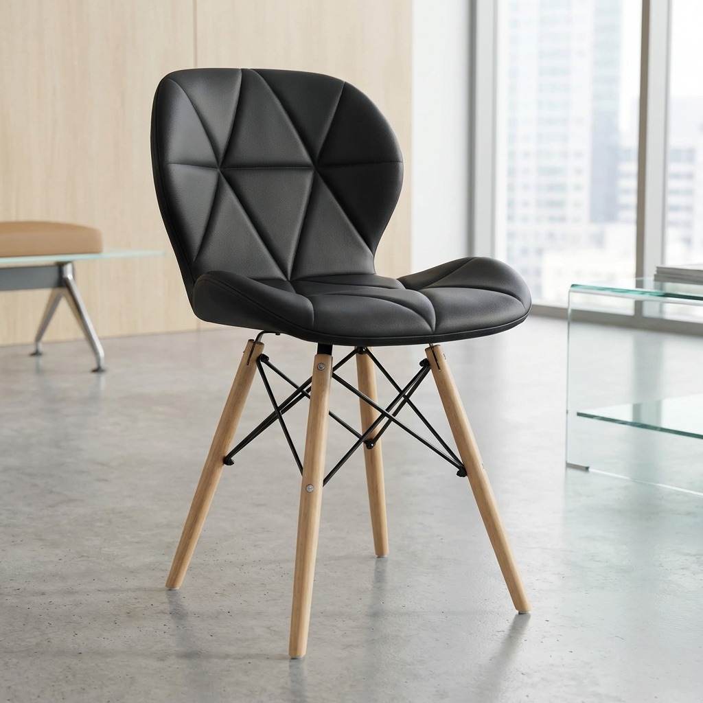 Diamond padded dining chair with wooden legs