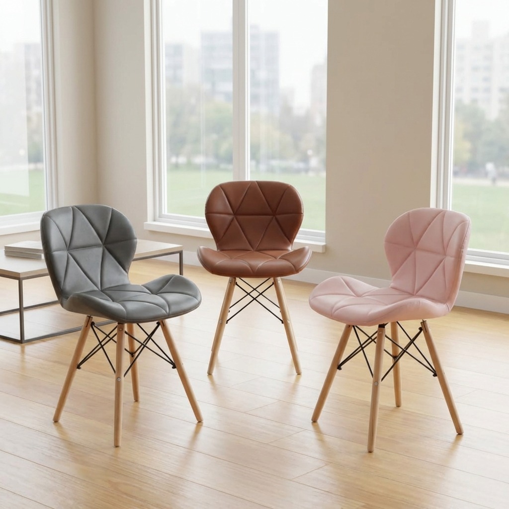 Diamond padded dining chair with wooden legs