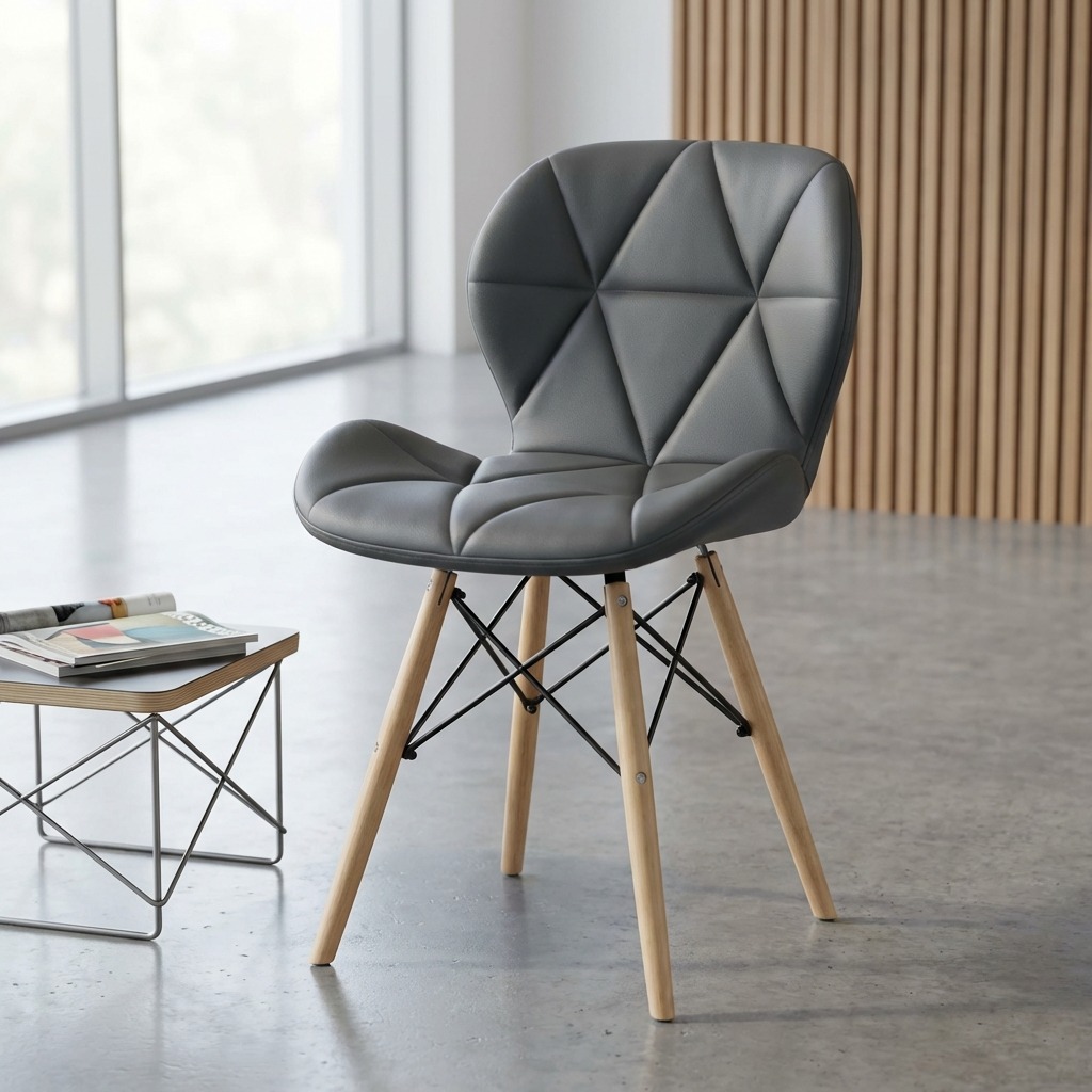 Diamond padded dining chair with wooden legs