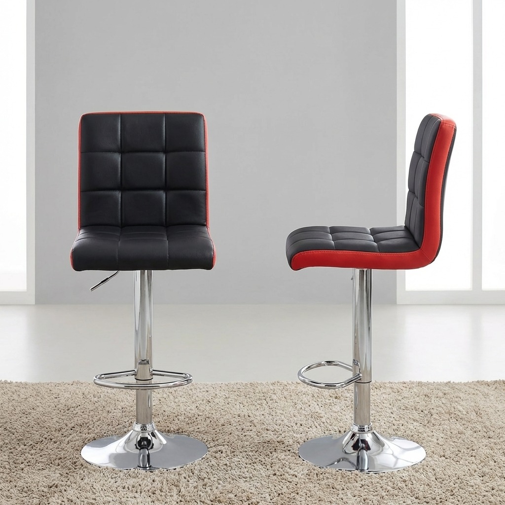 Adjustable leather bar stool with chrome base