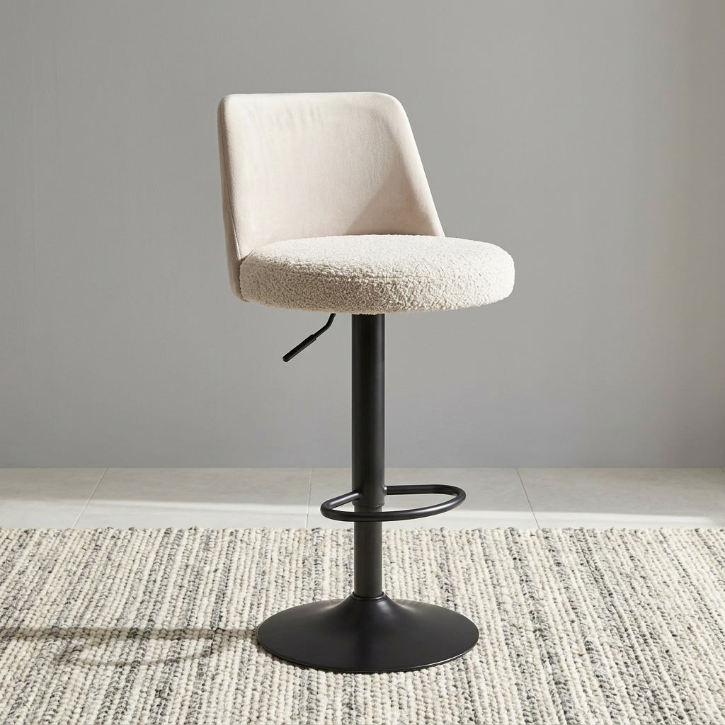 Adjustable Fabric Bar Stool with upholstered seat and modern pedestal base